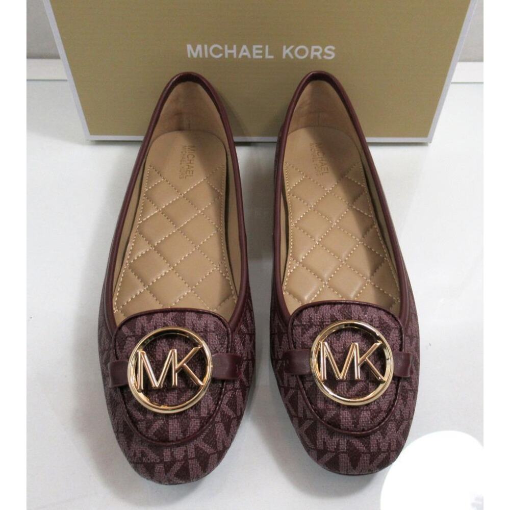 Michael Kors Lillie Moccasin Flat Shoes MK Signature Merlot Burgundy  Size 7.5 - Picture 4 of 9